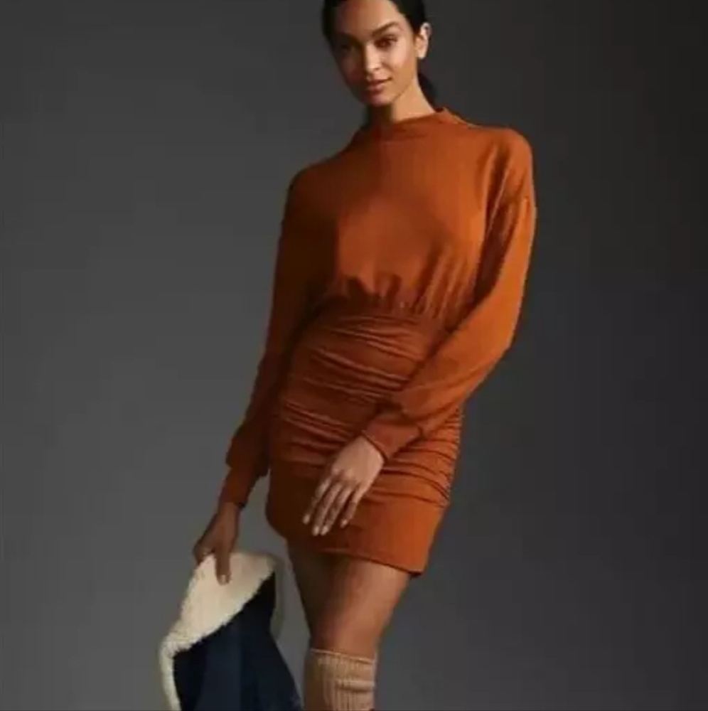 NWT Anthropologie Daily Practice size M Burnt Terry Ruched Mini Bodycon Dress